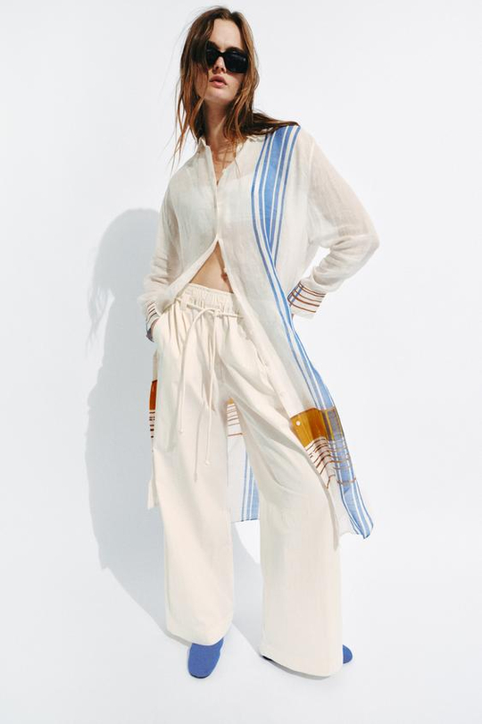ZARA БРЮКИ ИЗ ПОПЛИНА — ZW COLLECTION, ЭКРЮ