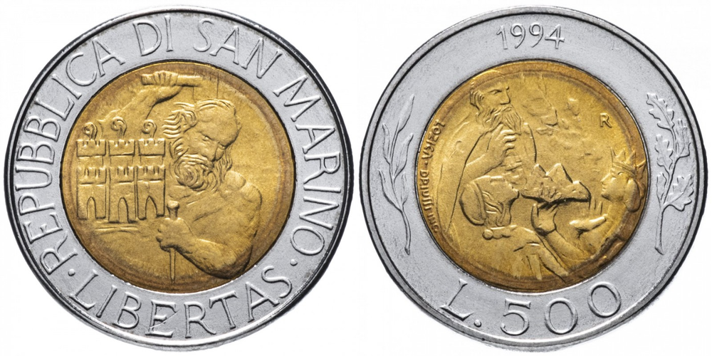 Сан-Марино 500 лир, 1994 Святой Мартин UNC