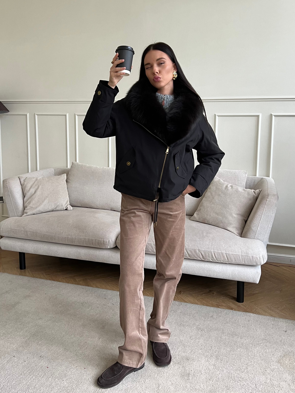 Парка Extra Lux с натуральным мехом черный