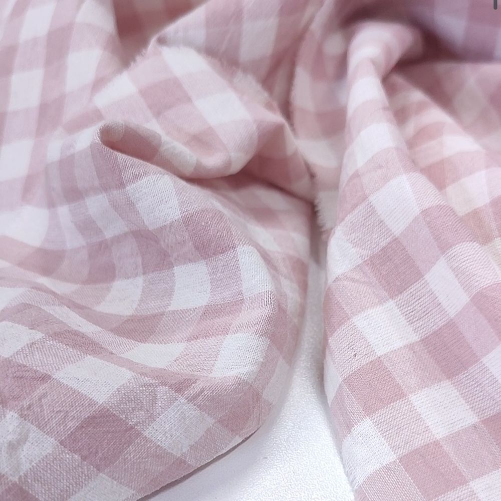 Варёный хлопок "Бежево-розовая клетка", 1*1 см