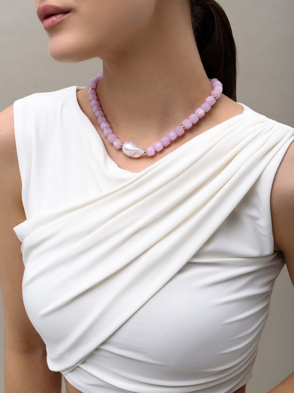 Колье "Pearl caramel pink" Gold