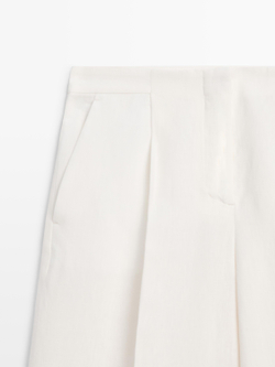 Massimo Dutti Брюки из струящегося льна, экрю