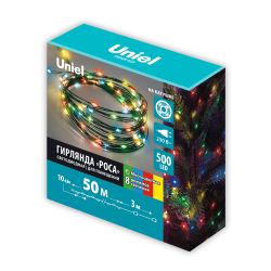 ULD-S5000-500-DGA MULTI IP20 DEW Гирлянда светодиодная Роса. 50м. 500 светодиодов. Разноцветный свет. Провод зеленый. ТМ Uniel