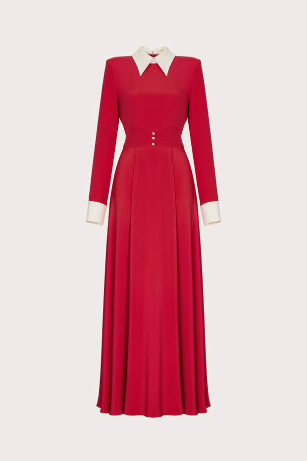 ПЛАТЬЕ МАКСИ ИЗ КРАСНОГО ШЕЛКА