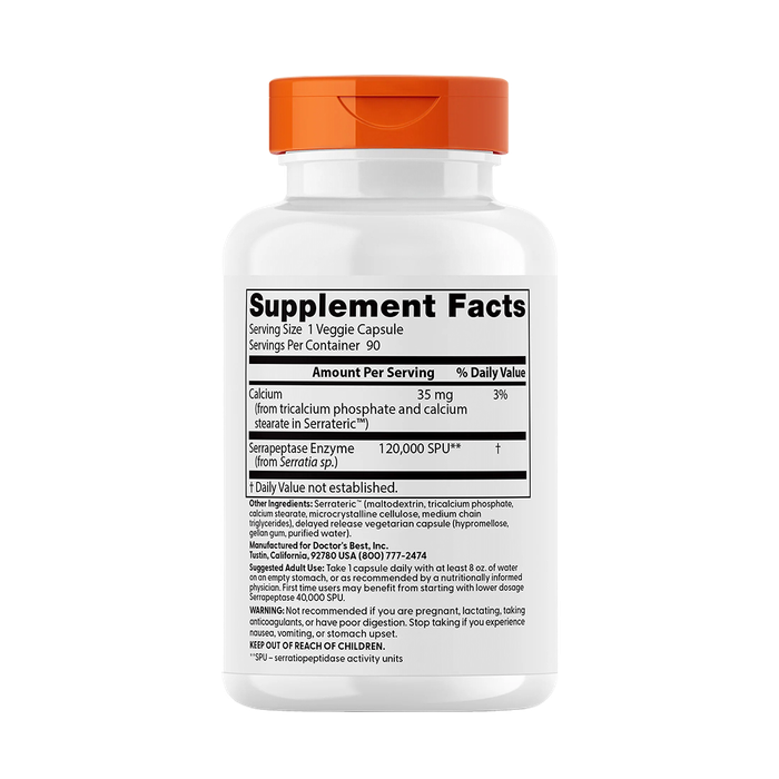 Серрапептаза, Doctor&#39;s Best High Potency Serrapeptase 120,000 SPU, 90 вегетарианских капсул 2