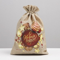 Мешочек подарочный новогодний с термонаклейкой 20х30 см