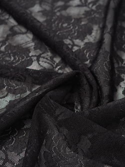 Сетка эластичная черная с цветочным принтом метражом