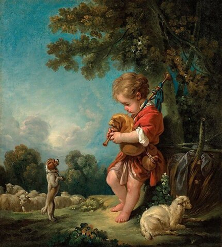 "Пастушок, играющий на волынке", Буше, Франсуа, картина (репродукция)