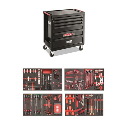 516 STXL6MM Тележка широкая 6 яшиков, с набором инструмента 300 пр., черный цвет, USAG (Италия)