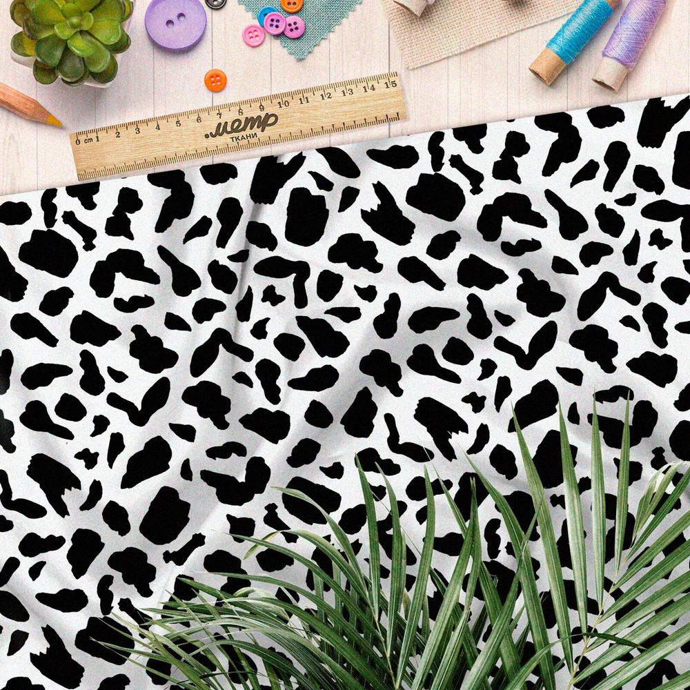 Ткань таффета белый гепардный принт
