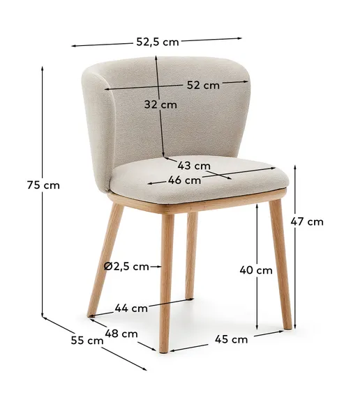 Стул Ciselia, бежевый шенилл, ножки из массива ясеня