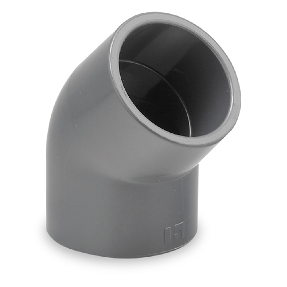 Отвод (Угольник) 45° ПВХ (НПВХ) под клей (Ру10-16), HIDROTEN, Испания