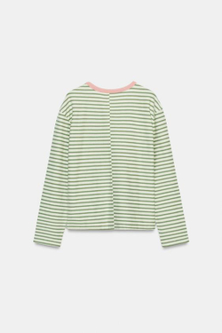 ZARA ФУТБОЛКА В ПОЛОСКУ С ДЛИННЫМИ РУКАВАМИ, ЗЕЛЕНАЯ ПОЛОСА