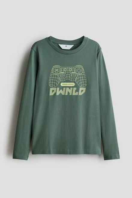 H&M Лонгслив с длинным рукавом, темно-зеленый