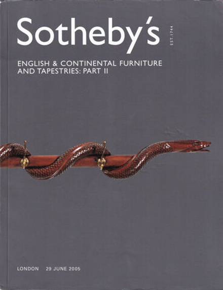 Каталог аукциона Sotheby's, Лондон, Мебель и гобелены Англии и континентальной Европы. Часть 2 от 29 июня 2005 года