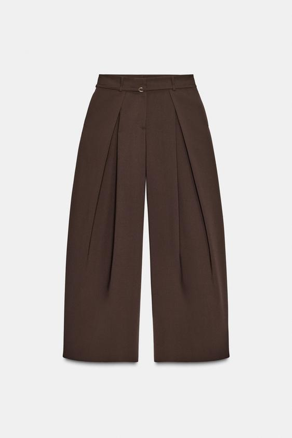 ZARA БРЮКИ С ШИРОКИМИ ШТАНИНАМИ И ТОНКИМ РЕМНЕМ, КОРИЧНЕВЫЙ