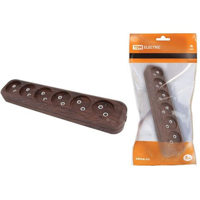 Корпус удлинителя 6 гн, 2пол, б/з, 10 А, 250 В, бук, TDM, Эко, SQ1806-0070