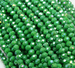 БН013ДС34 Хрустальные бусины "рондель", цвет: зеленый AB непрозрачный, 3х4 мм, кол-во: 95-100 шт.