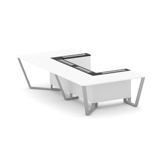 Steel Meet Стол переговорный П-образный KM-PR.B.SP-07P Белый Бриллиант/Графит Глянец/Металл Серый 16