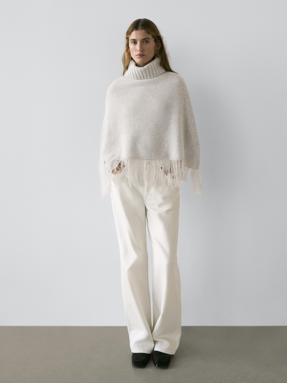 Massimo Dutti Накидка из 100% шерсти с бахромой, антрацитово-серый