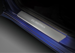 Накладки на пороги Rival для Hyundai Elantra AD рестайлинг 2019-н.в., нерж. сталь, с надписью, 4 шт., NP.2314.3