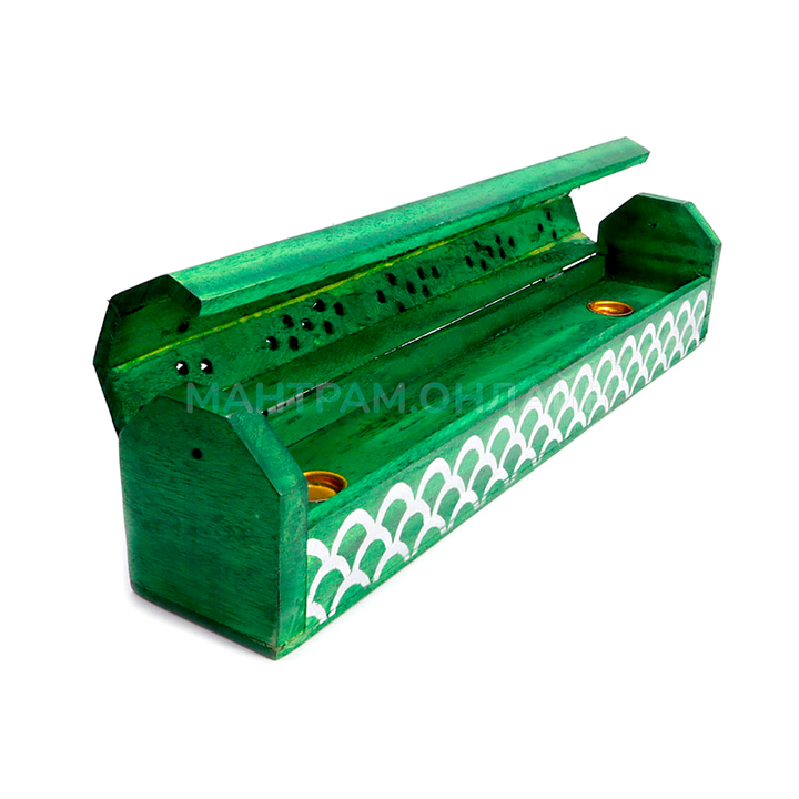 Подставка под благовония Пенал дерево Шишам с резьбой цвет зеленый 30 см