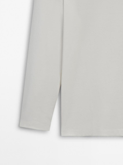 Massimo Dutti Футболка из смесового хлопка, натуральный, кремовый