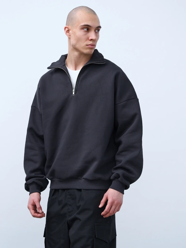 Свитшот с воротником на молнии с начесом (графит)
