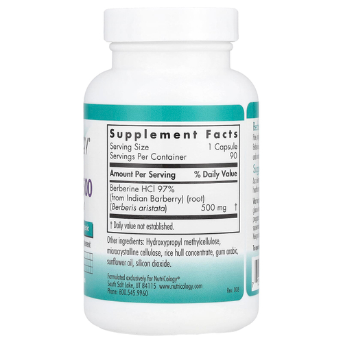 Nutricology, берберин-500, 90 вегетарианских капсул