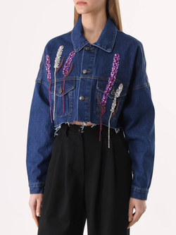 Жакет джинсовый dark blue crop LAVENDER, purple