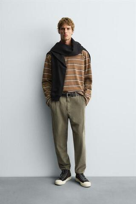 ZARA ВЕЛЬВЕТОВЫЕ БРЮКИ CARROT FIT, СВЕТЛЫЙ ХАКИ