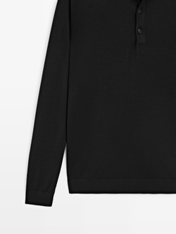Massimo Dutti Шерстяной свитер с воротником поло, черный