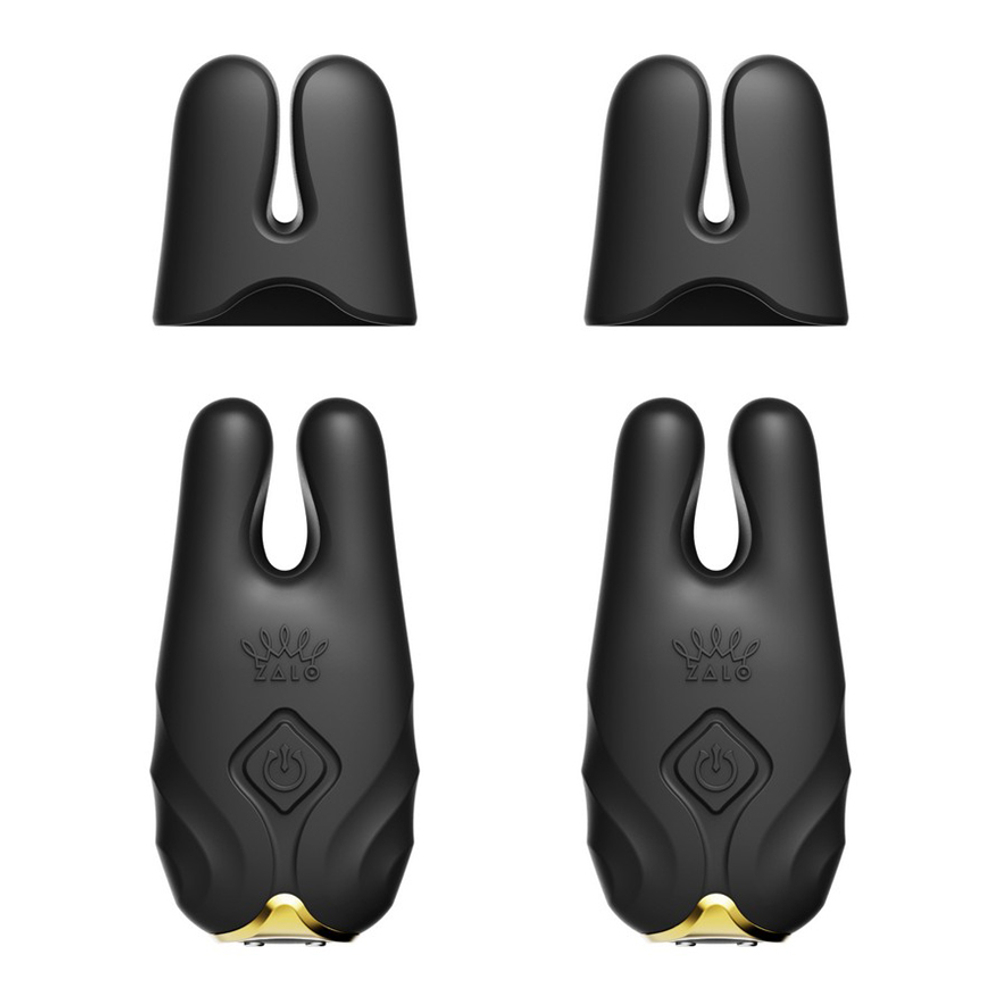Черные виброзажимы на соски с пультом ДУ и управлением через приложение Zalo Nave Vibrating Nipple Clamps Obsidian Black