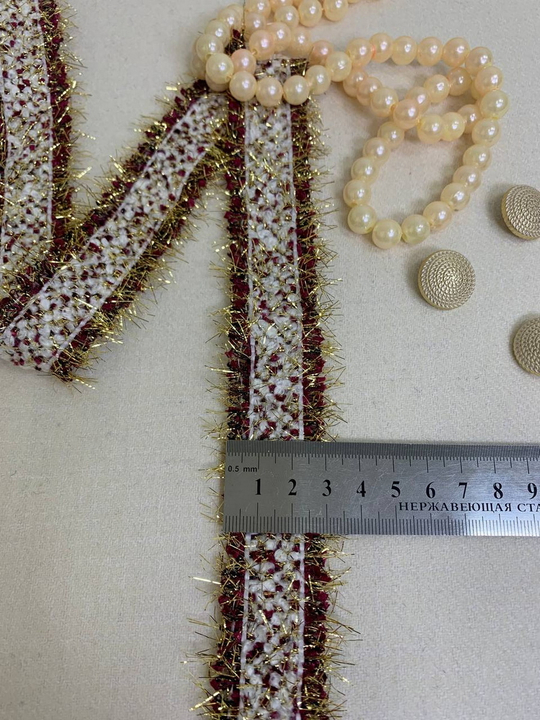 тесьма "шанель", 3,0см бордо/белый/золото