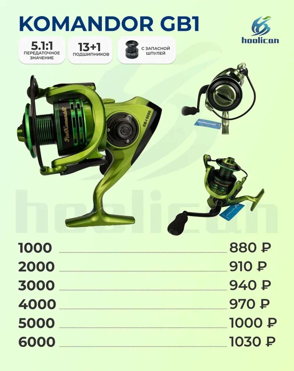 КАТУШКА ( 5,1:1 ПЕРЕДАТОЧНОЕ ЗНАЧЕНИЕ) (13+1 ПОДШИПНИКОВ ) С ЗАПСНОЙ ШПУЛЕЙ GB1 1000