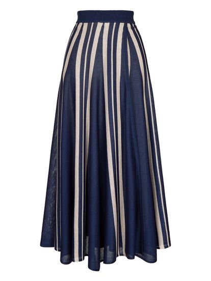 Женская юбка синего цвета в песочную полоску из вискозы - фото 1