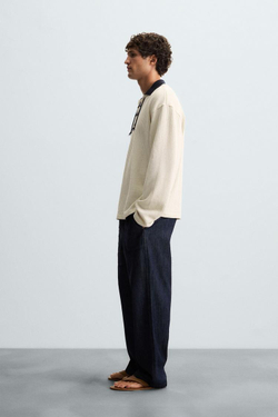 ZARA ТОЛСТОВКА С РЕЛЬЕФНЫМ УЗОРОМ И ШНУРКОМ, ЭКРЮ