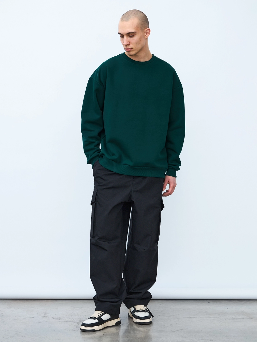 Свитшот оверсайз, без начеса (темно-зеленый)