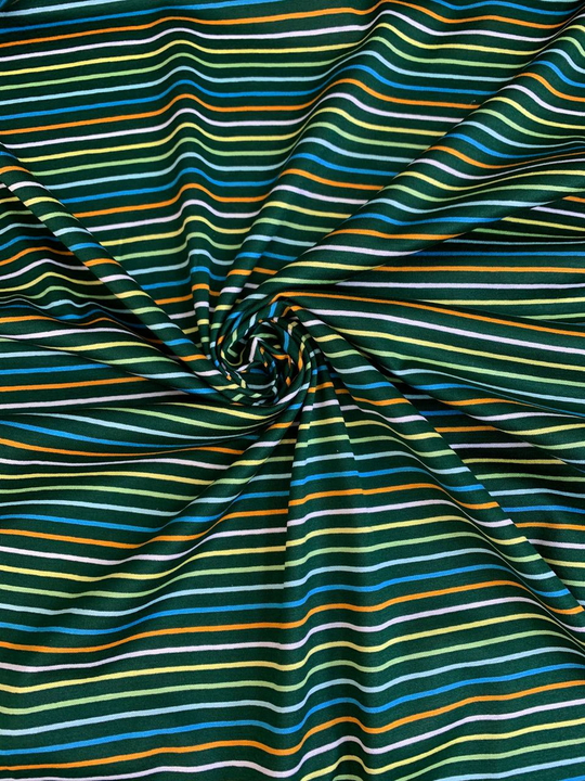 Трикотаж вискоза принт полоска зеленый/голуб/желт VT#14