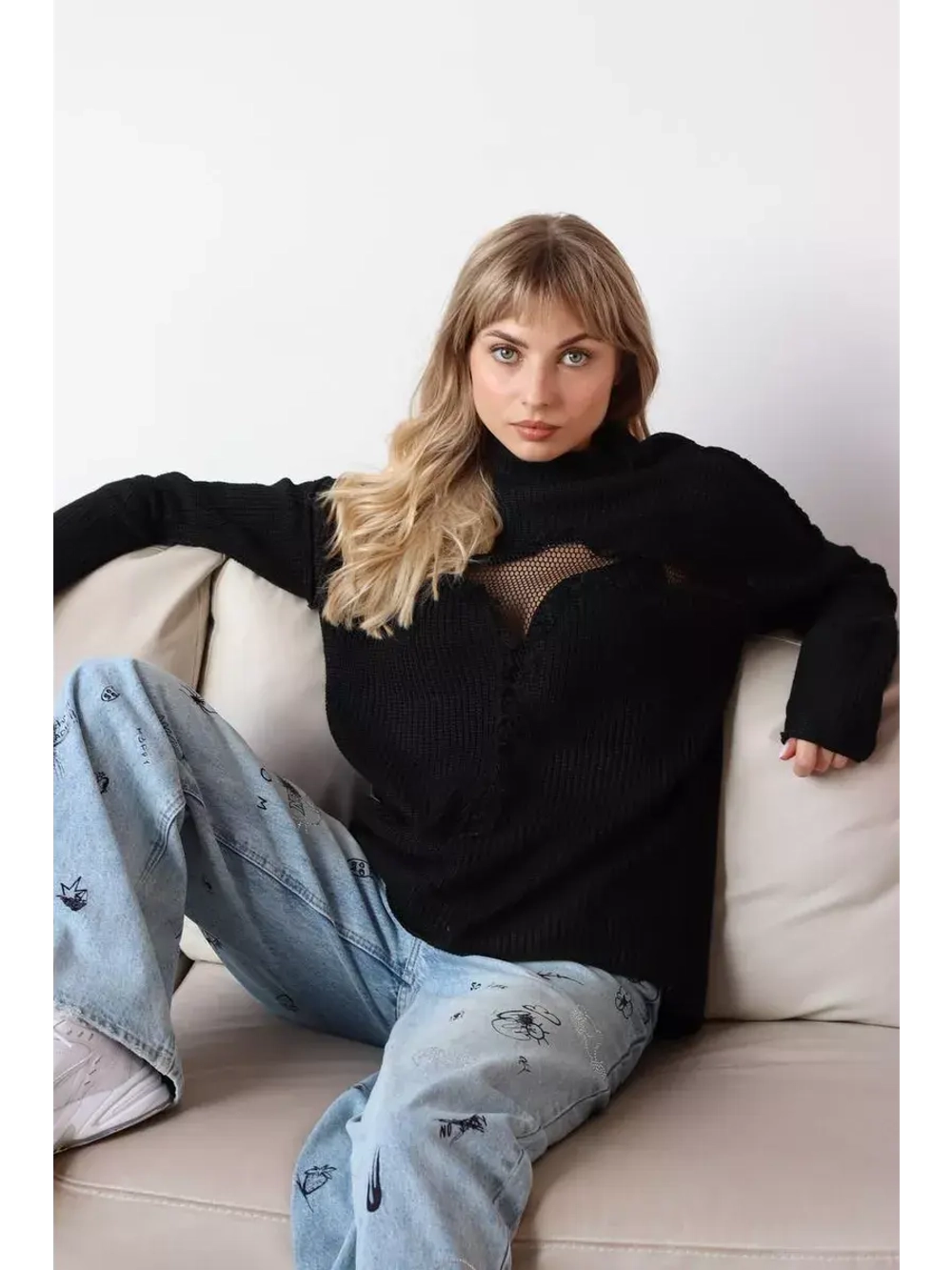 Свитер рваный сетка паутинка