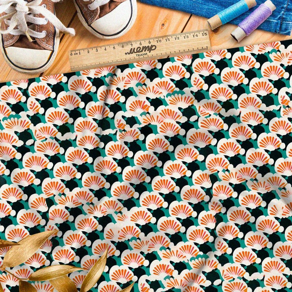 Ткань премиум шелк искусственный Армани ретро символы