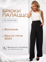 Брюки палаццо классические черные широкие на резинке клеш