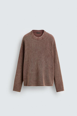 ZARA СВИТЕР ВАФЕЛЬНОГО ПЛЕТЕНИЯ С ЭФФЕКТОМ ПОТЕРТОСТИ, ЛИНЯЛЫЙ КРАСНЫЙ