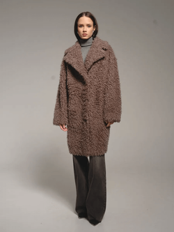 Шуба женская из 100% овечьей шерсти мериноса на зиму, хаки, SilverFox