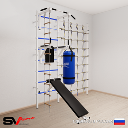 Шведская стенка Sv Sport усиленная 68220 (Турник стандарт/Брусья/Скамья/Лестница/Цепь/Мешок 22кг/Канатный лаз)