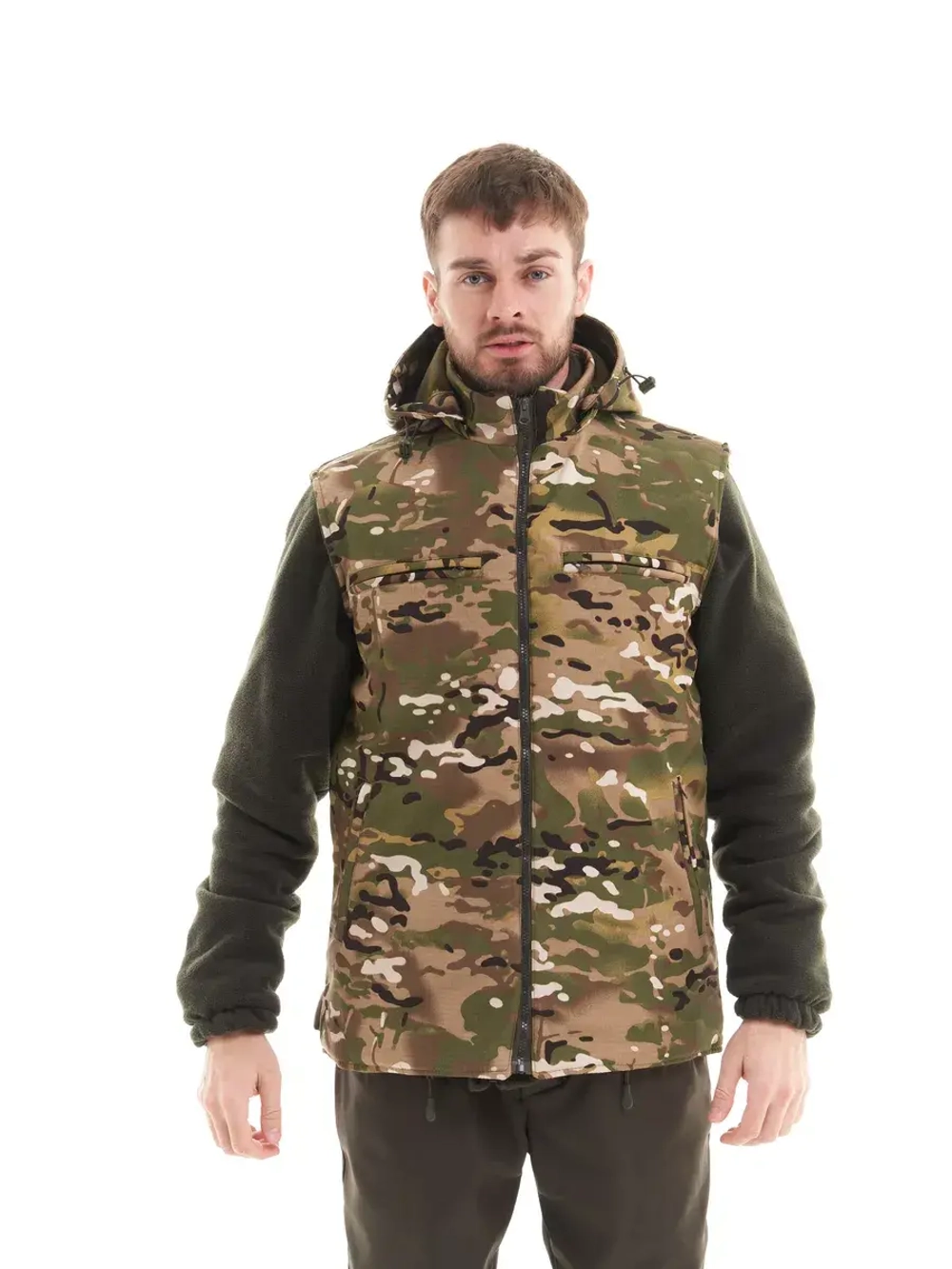 Жилет тактический утепленный камуфляжный на флисе мультикам