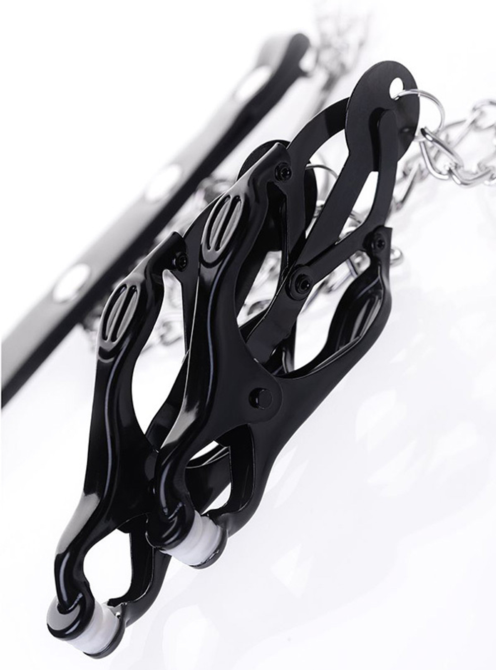 Черно-серебристые зажимы для сосков с кольцом для пениса ToyFa Metal 712050