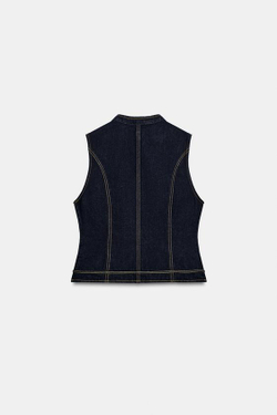 ZARA ДЖИНСОВЫЙ ЖИЛЕТ С ДЕКОРАТИВНОЙ СТРОЧКОЙ — ZW COLLECTION, СИНИЙ
