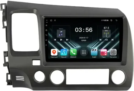 Магнитола Honda Civic 8 4d 2005-2012 (левый руль) - FarCar DX9-7373-9 монитор 9" IPS на Android 13, 4+64Гб, CarPlay