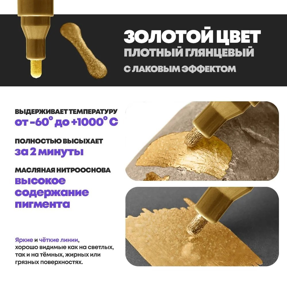 Маркер-краска перманентный золотой, MC-Basir, несмываемый лаковый водостойкий фломастер строительный (по металлу, пластику, стеклу), для граффити и теггинга, наконечник 5 мм
